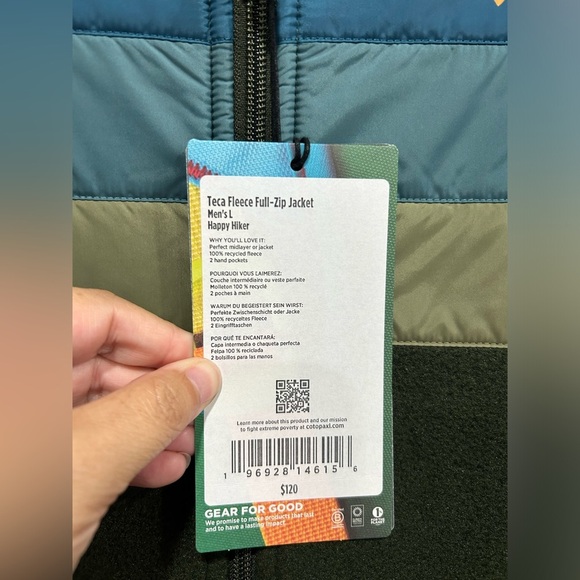 Cotopaxi Men's Large Teca Fleece Full-Zip Jacket Happy Hiker Green Blue NWT - Picture 6 of 8